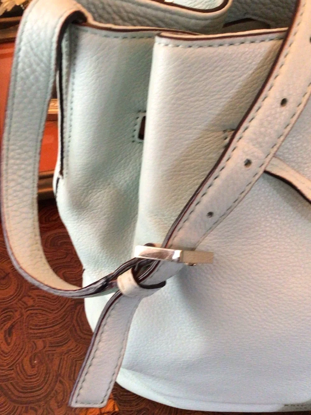 kate spade Baby Blue Leather Drawstring Tassel Shoulder Bag